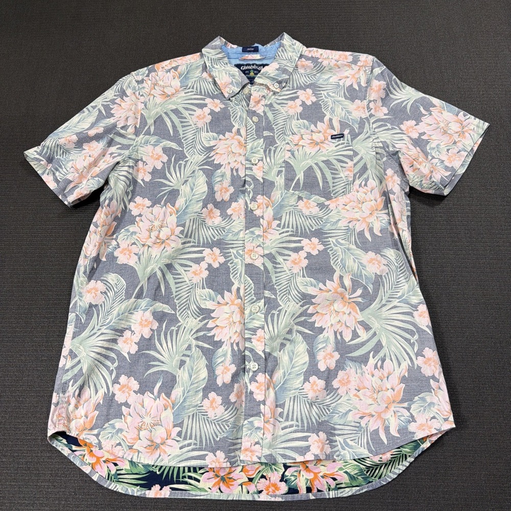 Chubbies Shirt Large Blue Floral Stretch Cotton Modern Beach Button Down